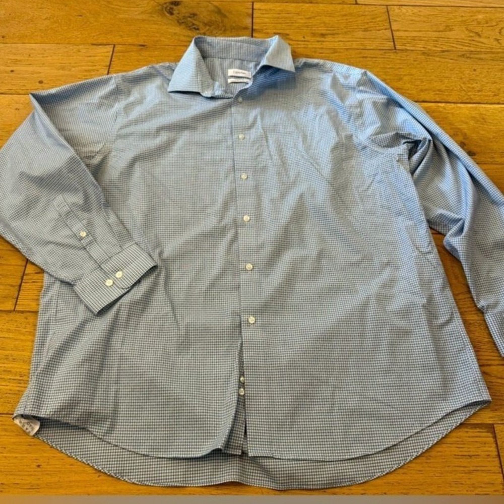 Calvin Klein Dress Shirt 17.5 34/35 Regular Fit Performance Non-Iron Blue (1143)